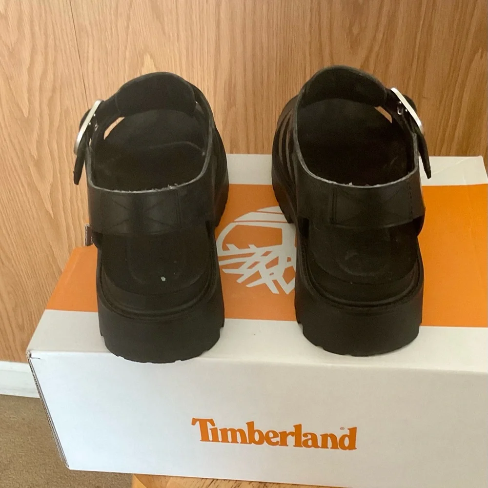 Women Timberland Black Leather Buckle Sandals - Picture 4 of 6